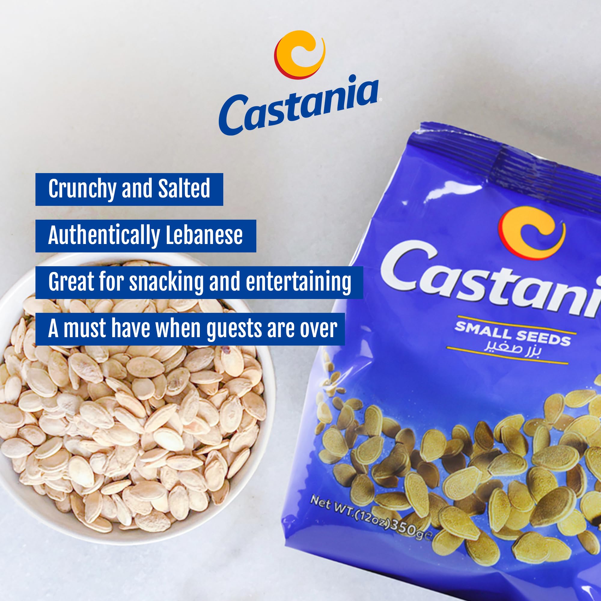 Castania Lebanese Melon Seeds - Crunchy Lightly Salted Snack - Authentic Egyptian Seeds - High in Protein & Fiber, No Trans Fat - Perfect for Home or