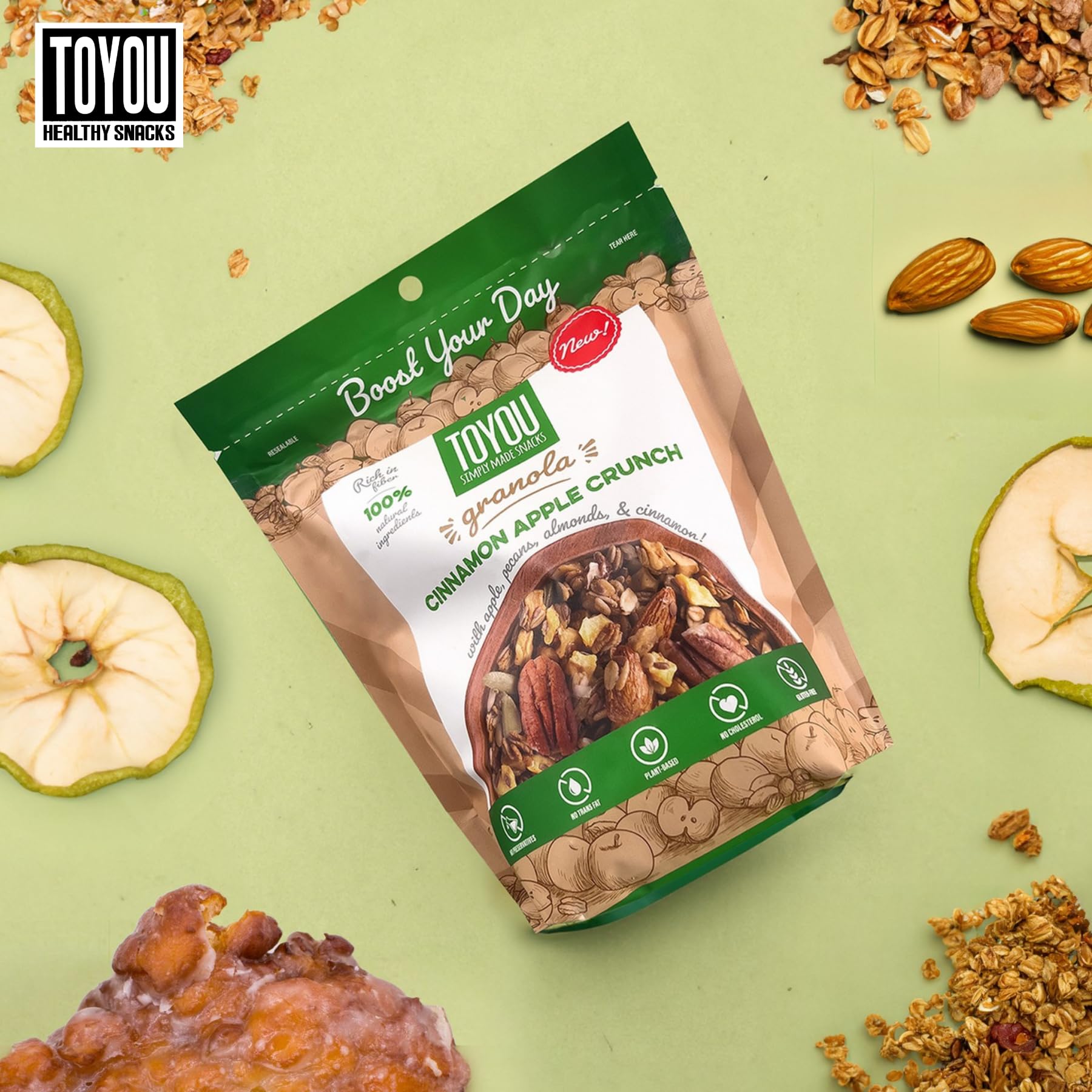 ToYou Snacks Gluten Free Granola, Fruit and Granola Cereal | Cinnamon Apple Crunch - 12 Ounce (Pack of 1) | Plant Based, Vegan, Healthy Snacks