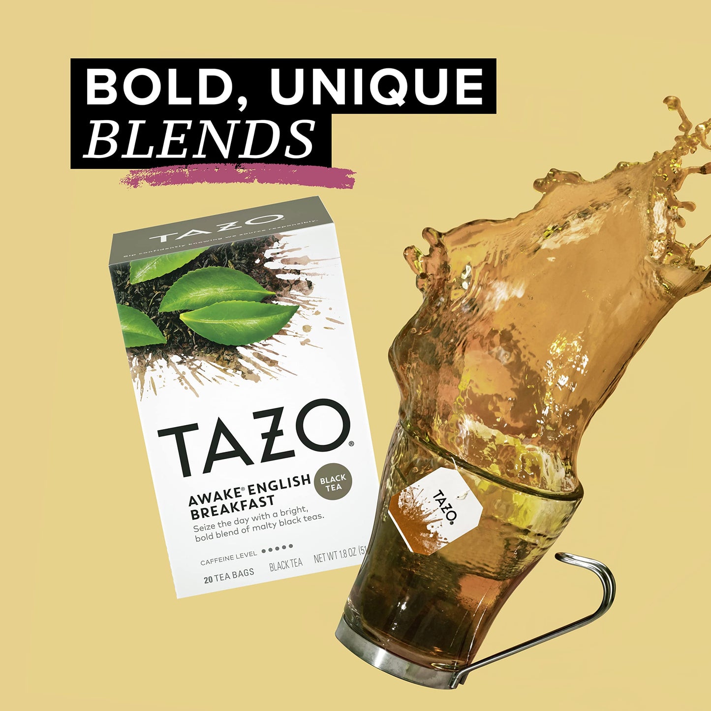 Tazo Awake English Breakfast Tea Bags For a Bold Traditional Breakfast-Style Tea Black Tea Highly Caffeinated Tea 20 Tea Bags