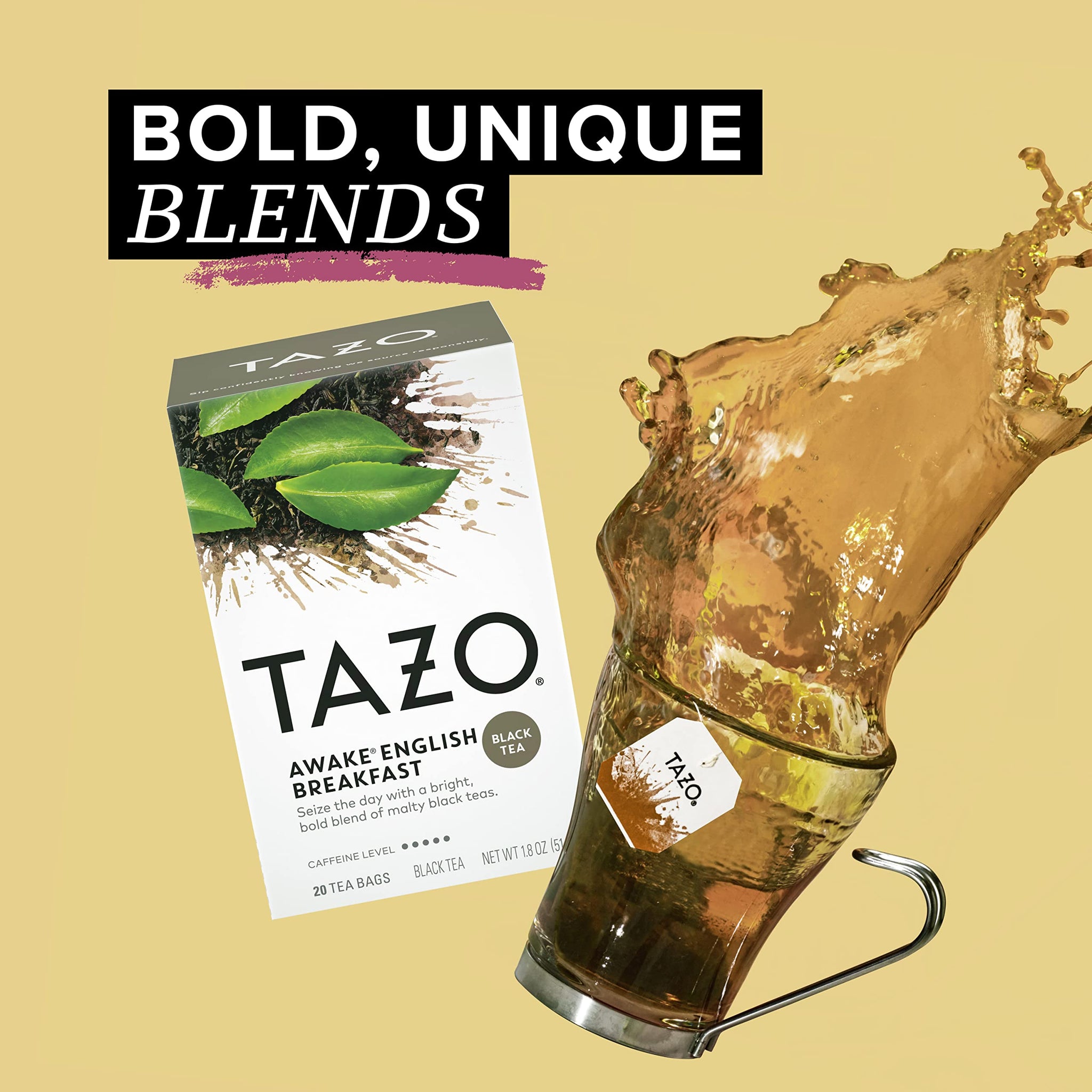 Tazo Awake English Breakfast Tea Bags For a Bold Traditional Breakfast-Style Tea Black Tea Highly Caffeinated Tea 20 Tea Bags