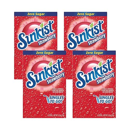 Sunkist Soda Strawberry Singles To Go Drink Mix, 0.53 OZ, 6 CT (Pack of 4)