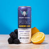 Angry Angel Blackberry Lemon Natural Energy + Focus Drink (12 count) - Zero Sugar - Natural Caffeine from Yerba Mate - CoQ10 - B Vitamins - 12 oz Cans