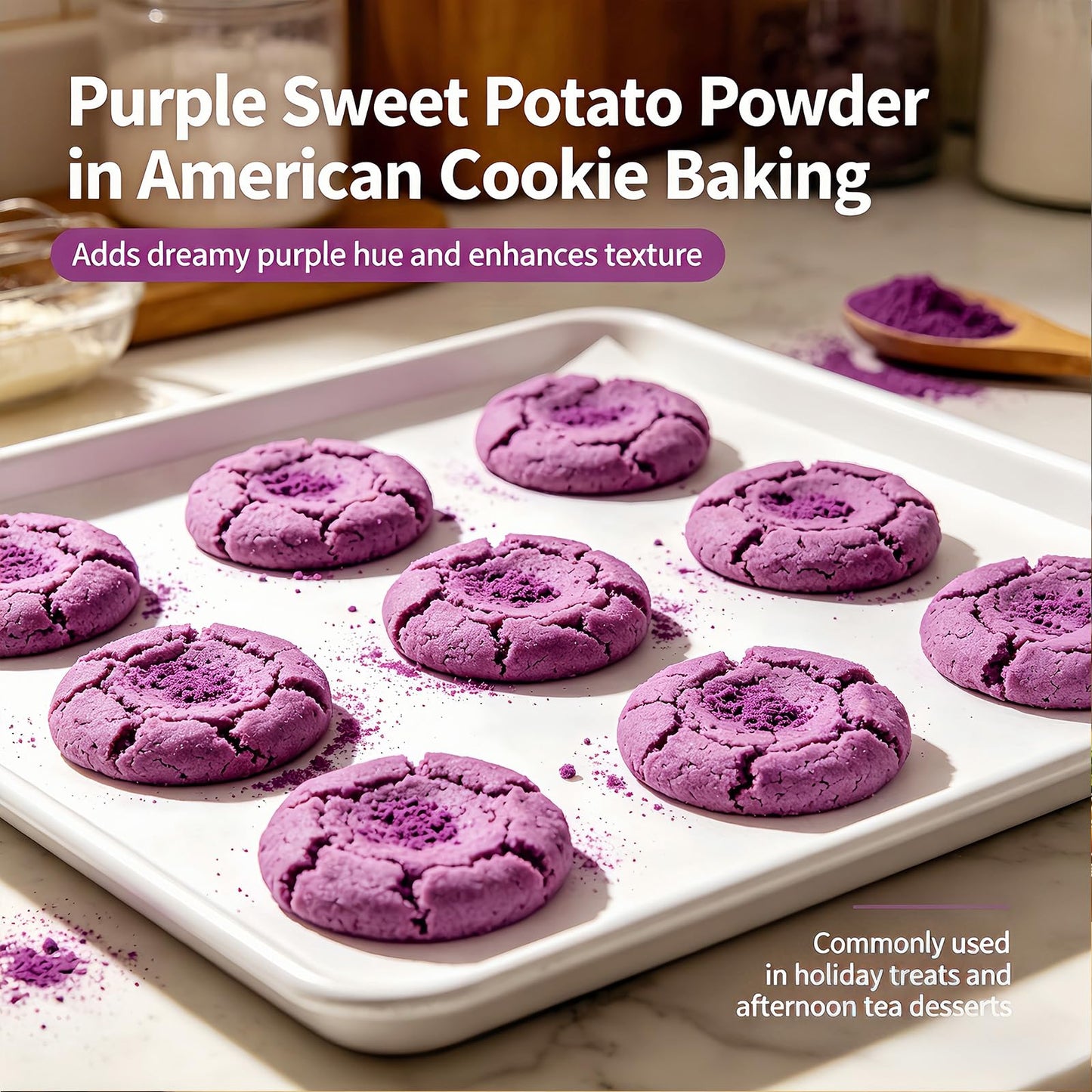 12oz Purple Sweet Potato Powder, Pure Ube Yam Powder with Vibrant Natural Color - For Baking, Smoothies, Lattes, Drinks & Recipes - Resealable