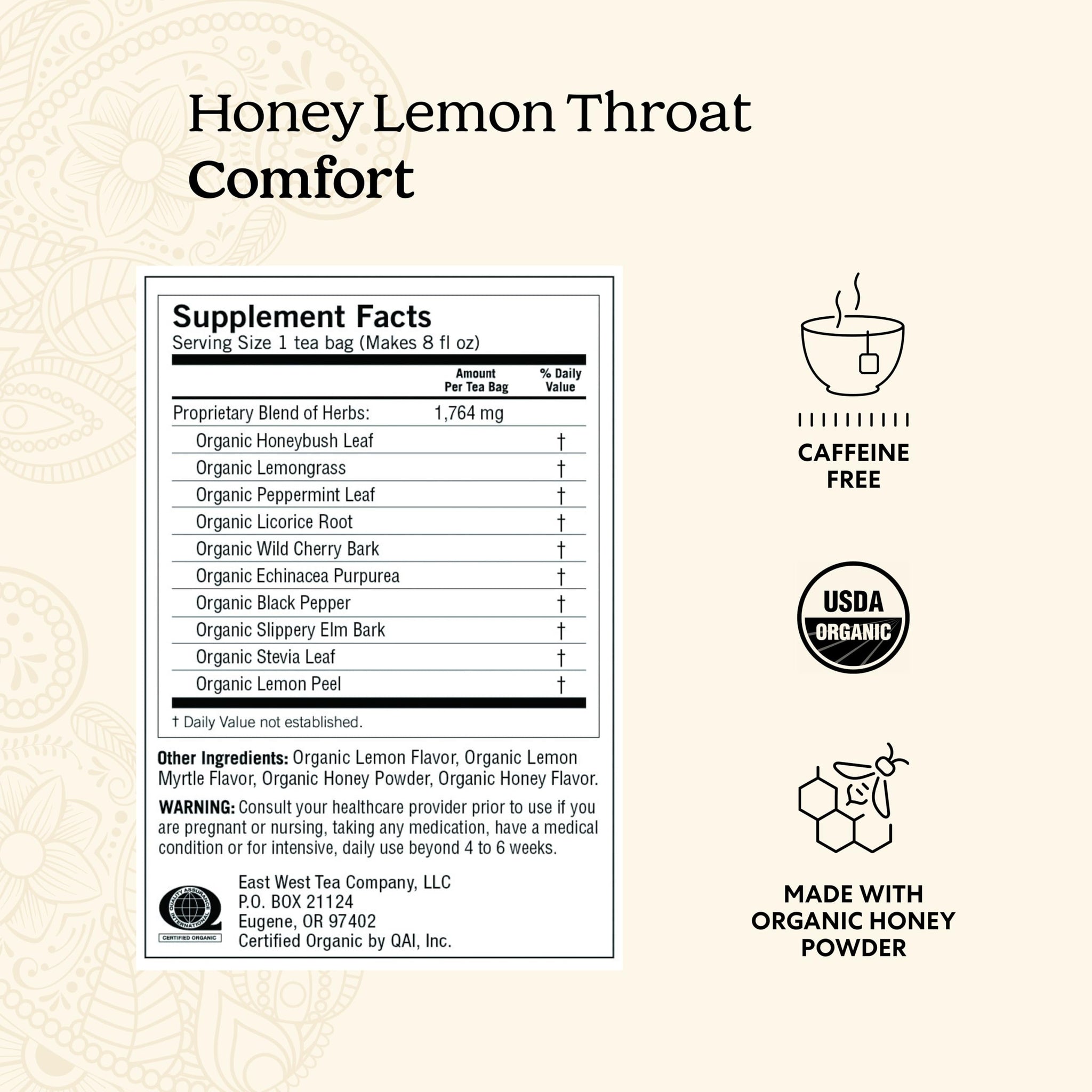 Yogi Tea - Honey Lemon Throat Comfort (6 Pack) - Soothes the Throat - 96 Tea Bags