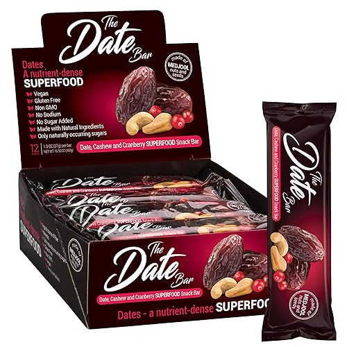 Fruit Nut Seed Healthy Snacks Pack, Medjool Date Cashew Cranberry Bars, Vegan, Gluten Free, No Sugar Added Energy Bar, 12 Ct (1.3 oz each)