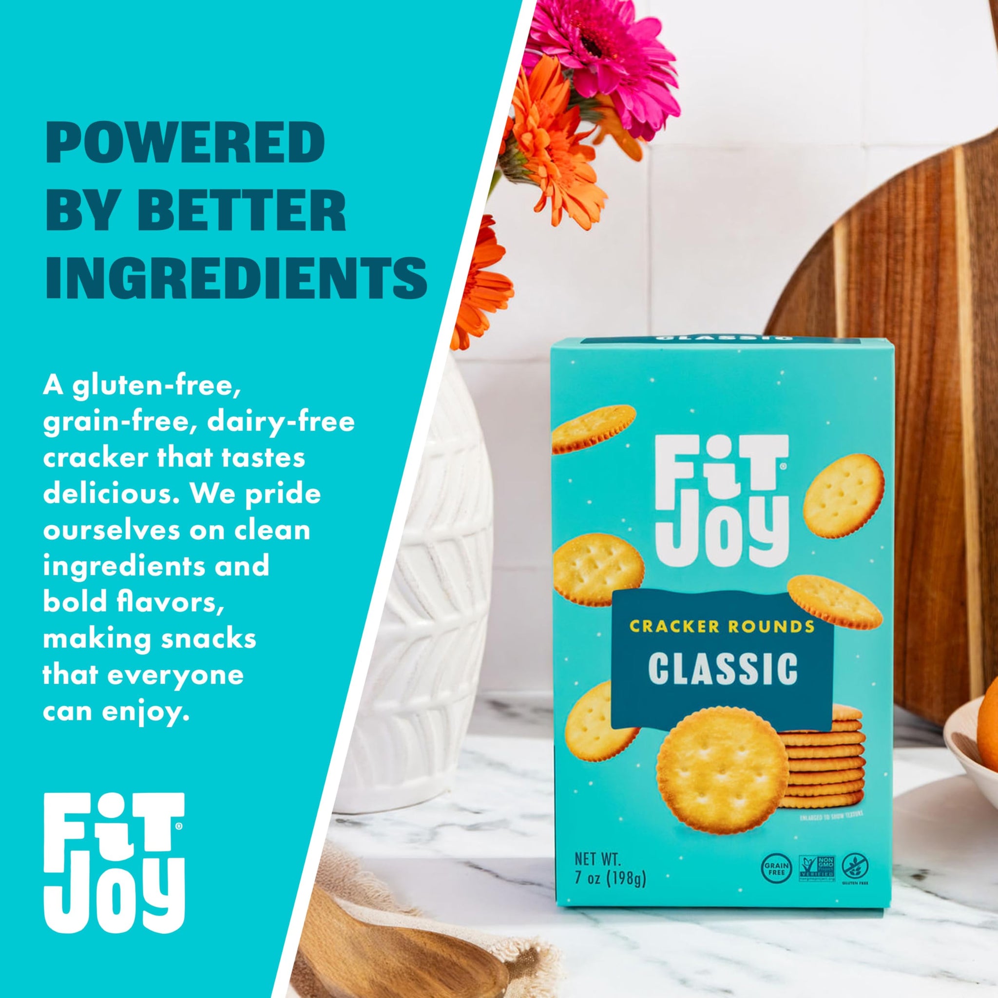 FitJoy Grain Free Crackers in Classic (Salt) Flavor - Round Party Crackers without Gluten, Non-GMO Project Verified - Vegan, Nut Free, Savory Snack