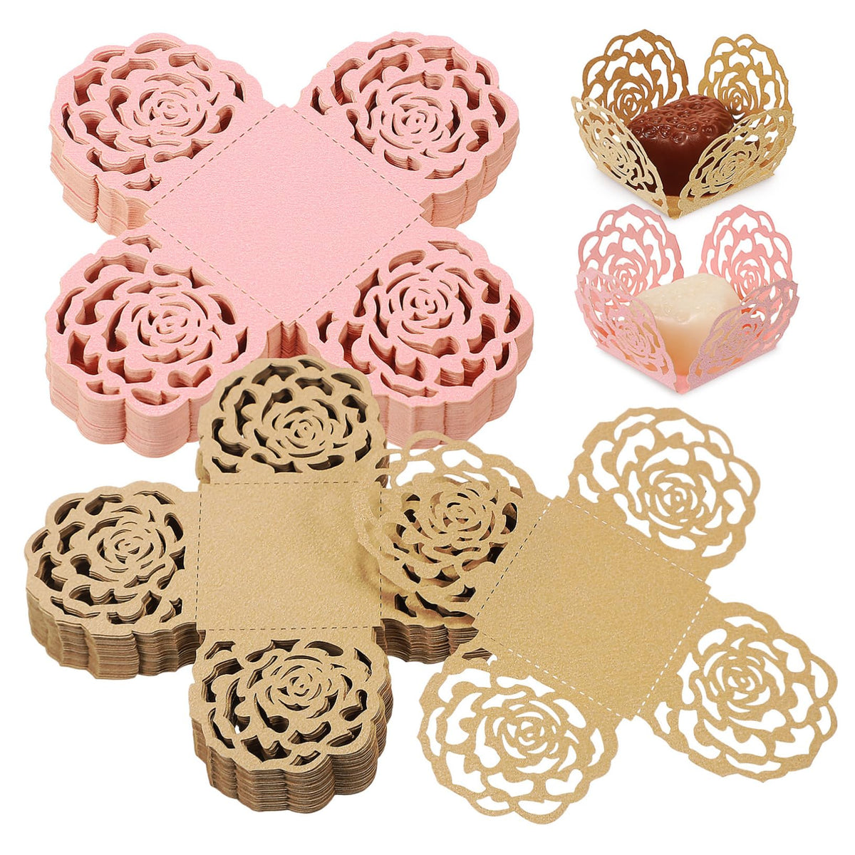GRIRIW 100pcs Rose Design Chocolate Cups Mini Cupcake Liners for Weddings Birthdays and Parties Elegant Truffle Wrappers