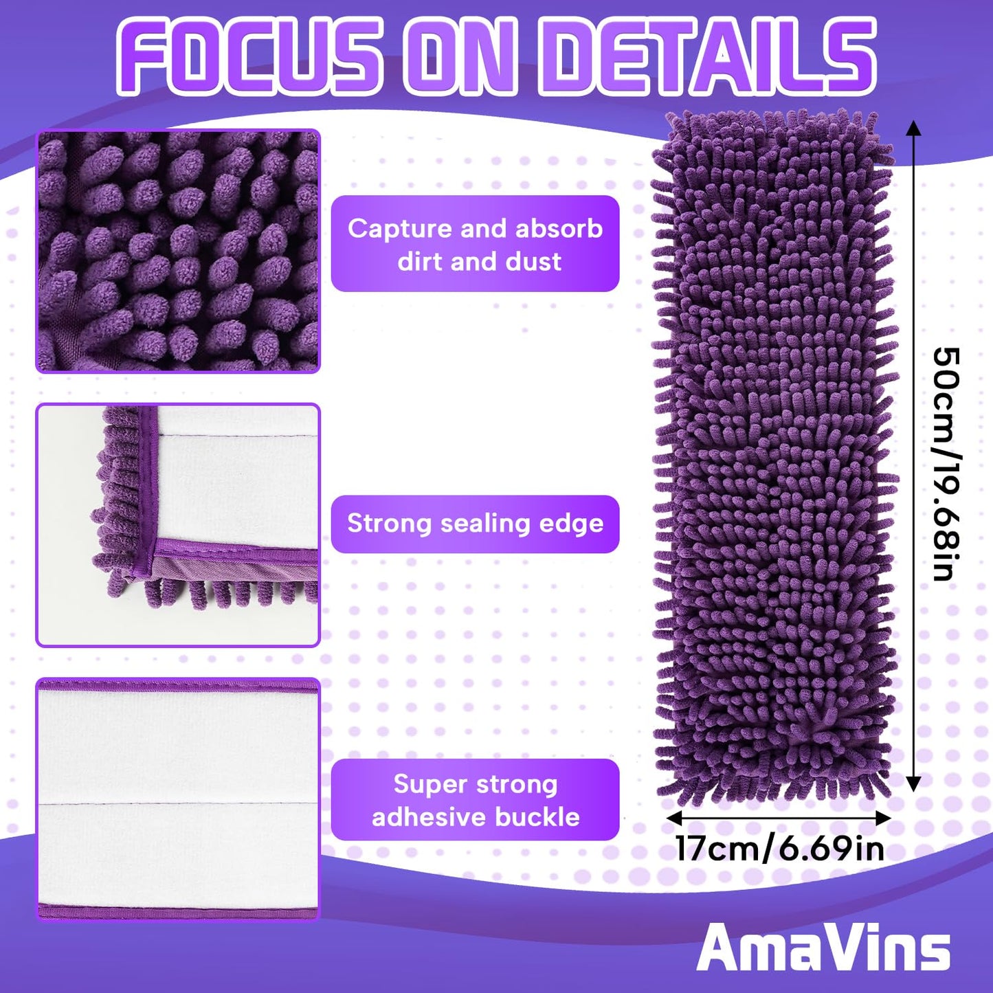 AmaVins 2 Pack Pet System Microfiber Sweeping Pad, Reusable Pet Replacement Mop Pad for Bona Mop & Multi-Surface Floors, 18 Inch Washable Cleaning