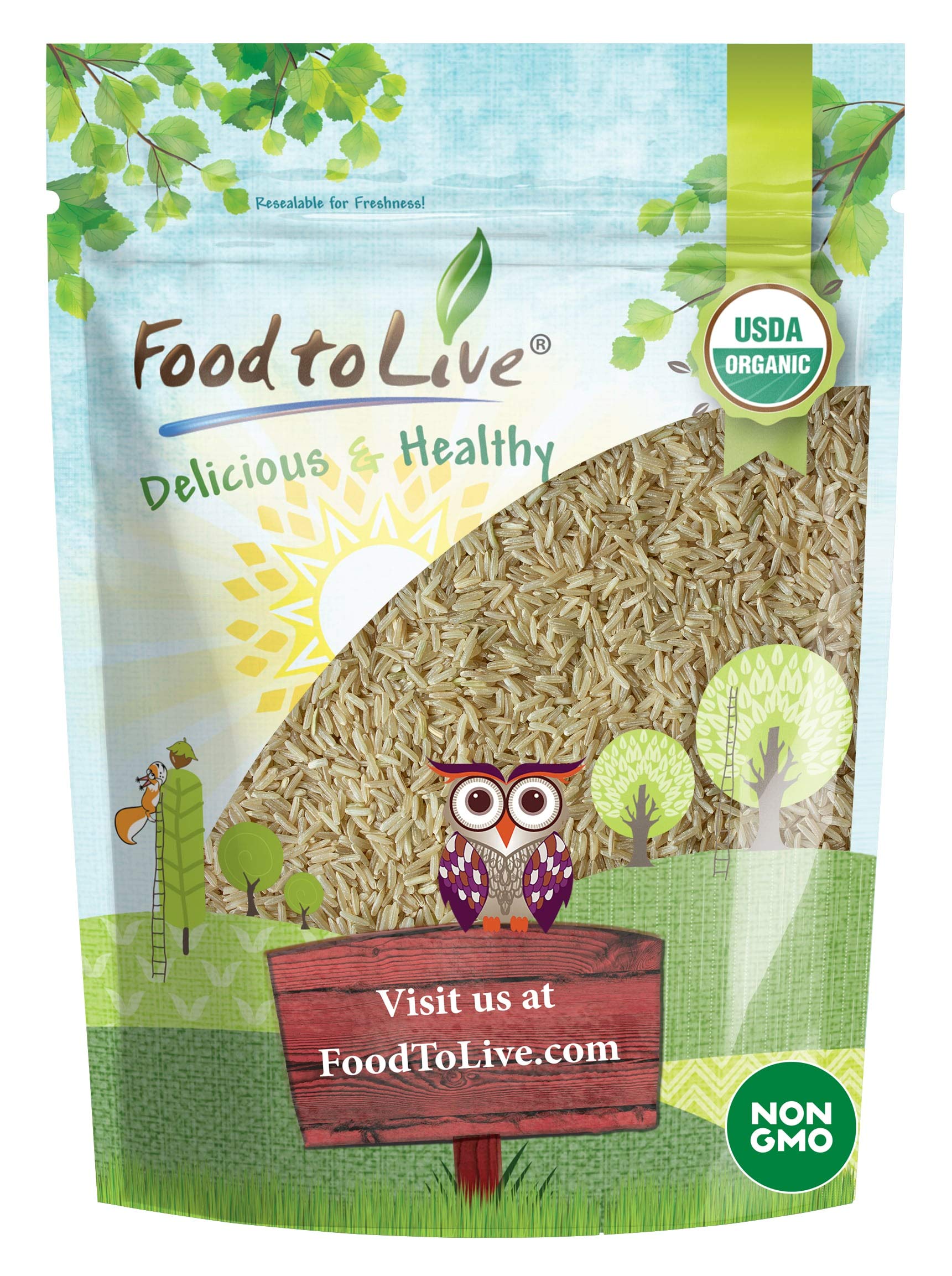 Food to Live Organic Long Grain Brown Rice, 1.5 Pounds - Non-GMO, Whole Grain, Raw, Non-Irradiated, Kosher, Vegan, Bulk. Chewy Texture. Good Source of Dietary Fiber. Perfect for Salads, Pilafs.