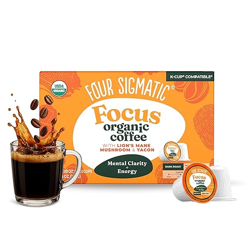 Four Sigmatic Mushroom Coffee K-Cups | Organic Dark Roast Coffee with Lion’s Mane Mushroom Powder & Yacon | Focus & Immune Support | Vegan & Keto |