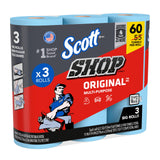 Scott® Shop Towels Original™ (58145), Blue Shop Towels, 1 Pack of 3 Big Rolls, Large 11"x9.4" Towel, (60 Sheet/Roll, 180 Sheet Total)