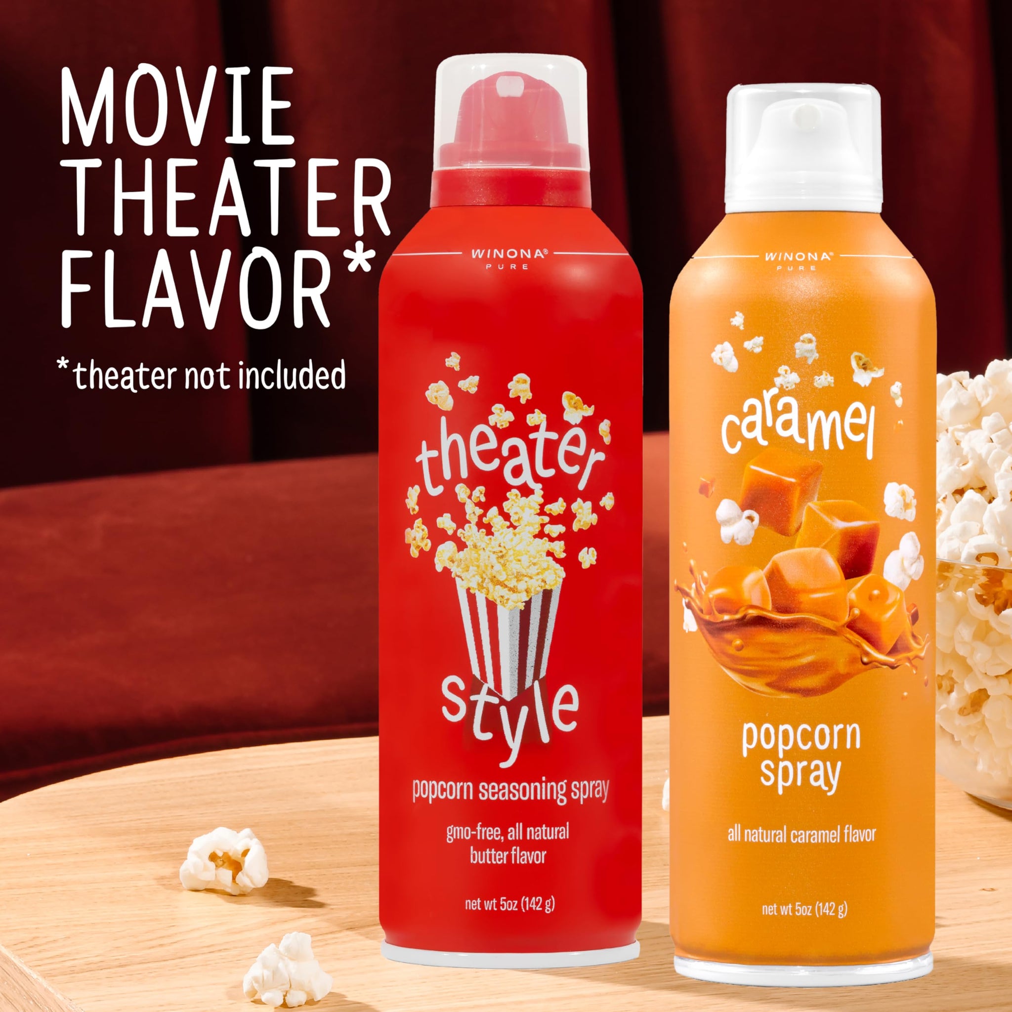 Winona Pure Popcorn Spray, Butter & Caramel Flavors, Seasoning for Snacks & Meals, 5 oz, 2 Pack