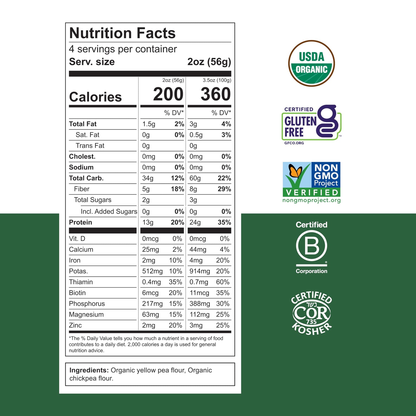 Chickapea Organic Chickpea and Red Lentil Pasta Spirals - Gluten-Free, Vegan, Protein Packed Rotini - Non GMO 8 oz Each