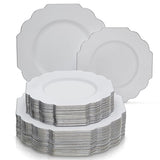 PARTY DISPOSABLE 40 PC PLASTIC PLATE SET | 20 Dinner Plates | 20 Side Plates | Heavyweight Plastic Dishes | Elegant Fine China Look | for Upscale