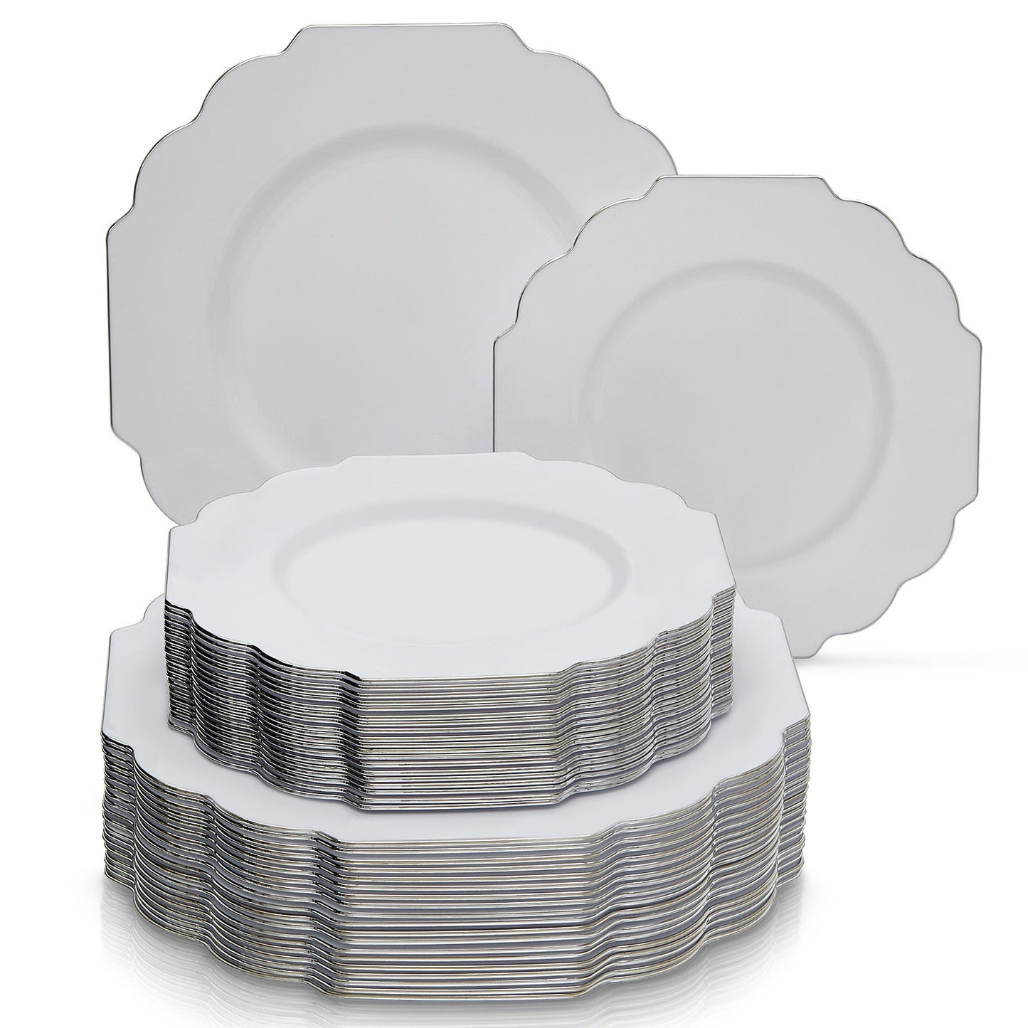 PARTY DISPOSABLE 40 PC PLASTIC PLATE SET | 20 Dinner Plates | 20 Side Plates | Heavyweight Plastic Dishes | Elegant Fine China Look | for Upscale