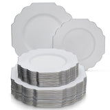 PARTY DISPOSABLE 40 PC PLASTIC PLATE SET | 20 Dinner Plates | 20 Side Plates | Heavyweight Plastic Dishes | Elegant Fine China Look | for Upscale