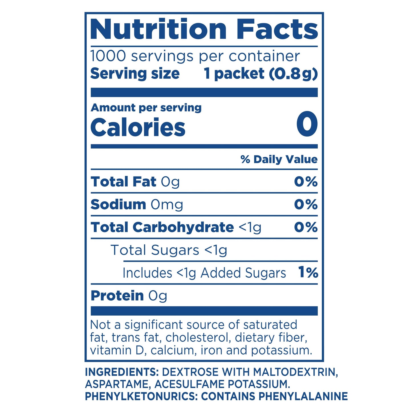 EQUAL 0 Calorie Sweetener, Aspartame and Acesulfame-K Sweetener Packets, Zero Calorie Sugar Alternative, Erythritol Free, 2000 Ct (Pack of 1)