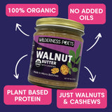 Wilderness Poets, Walnut Butter with Cashews - Organic & Raw (8 Ounce - Half Pound) - Glass Jar
