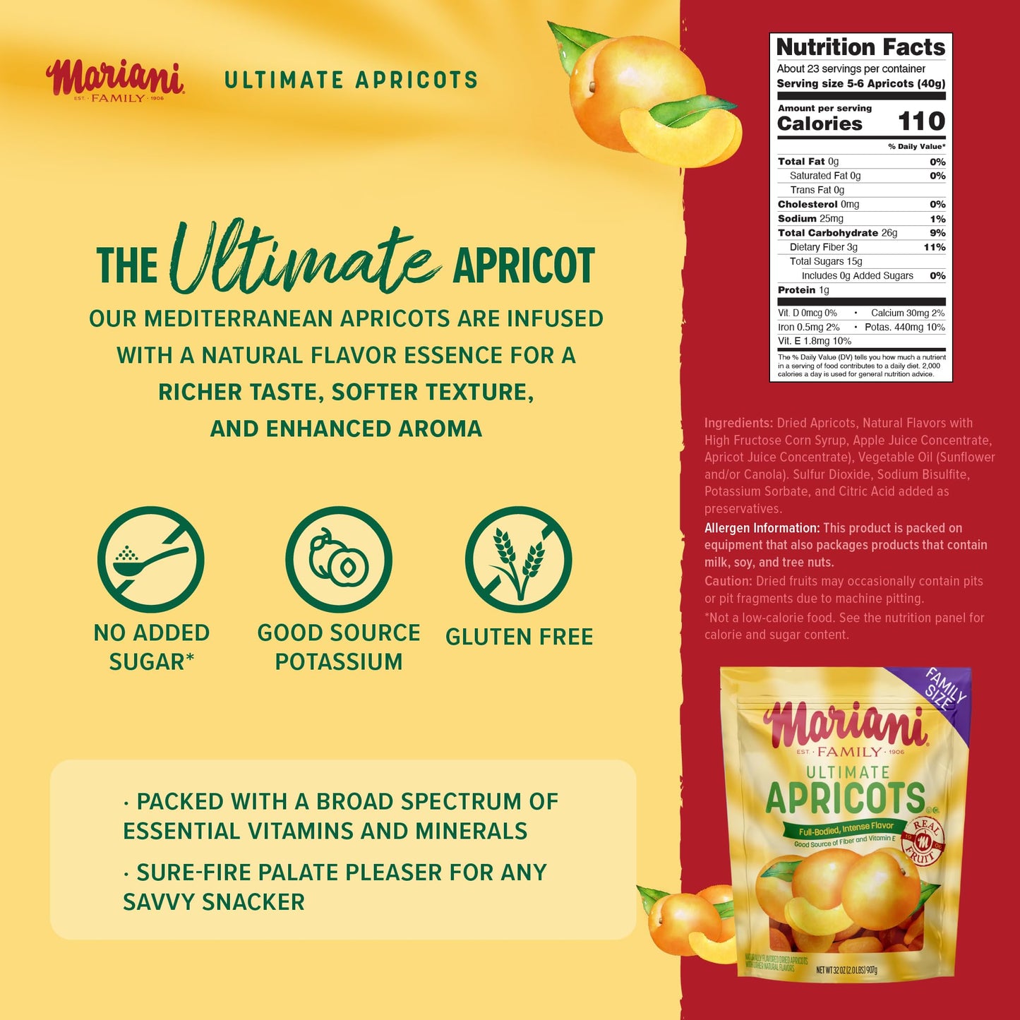 Mariani Ultimate Dried Apricots - 32oz Bulk Family Value Size, Dried Fruit, No Sugar Added, Non-GMO, Gluten-Free, Resealable Pouch, Great for Snacking