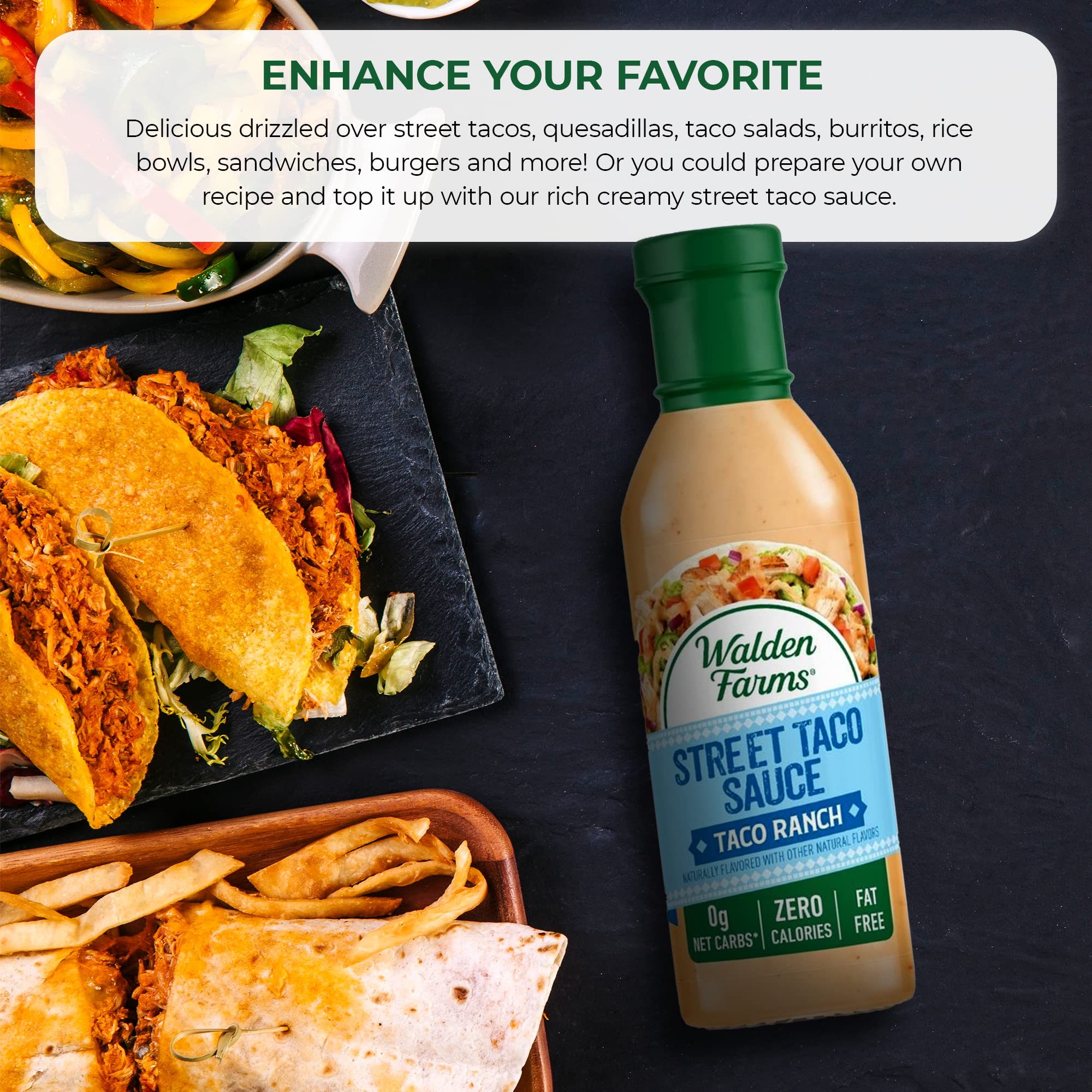 Walden Farms Street Taco Sauce Taco Ranch - Calorie-Free, Gluten-Free, Low Carb, Keto-Friendly, Sugar-Free, Spicy Taco Ranch Flavor, (12 oz Bottle x