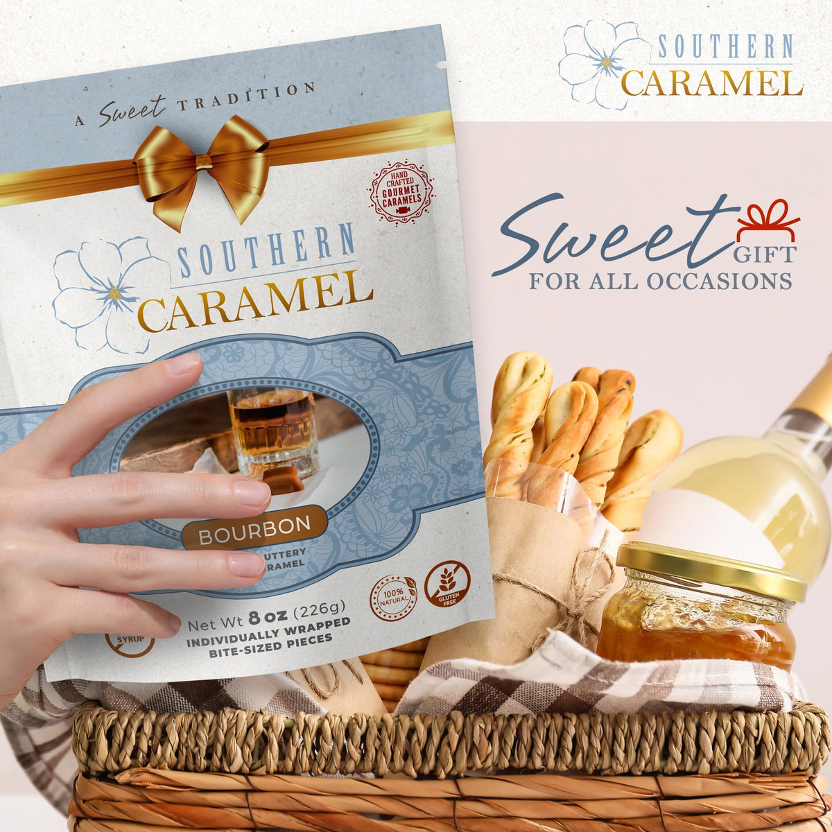 Southern Caramel Bourbon Caramels, Handcrafted, 8 oz (Pack of 1)