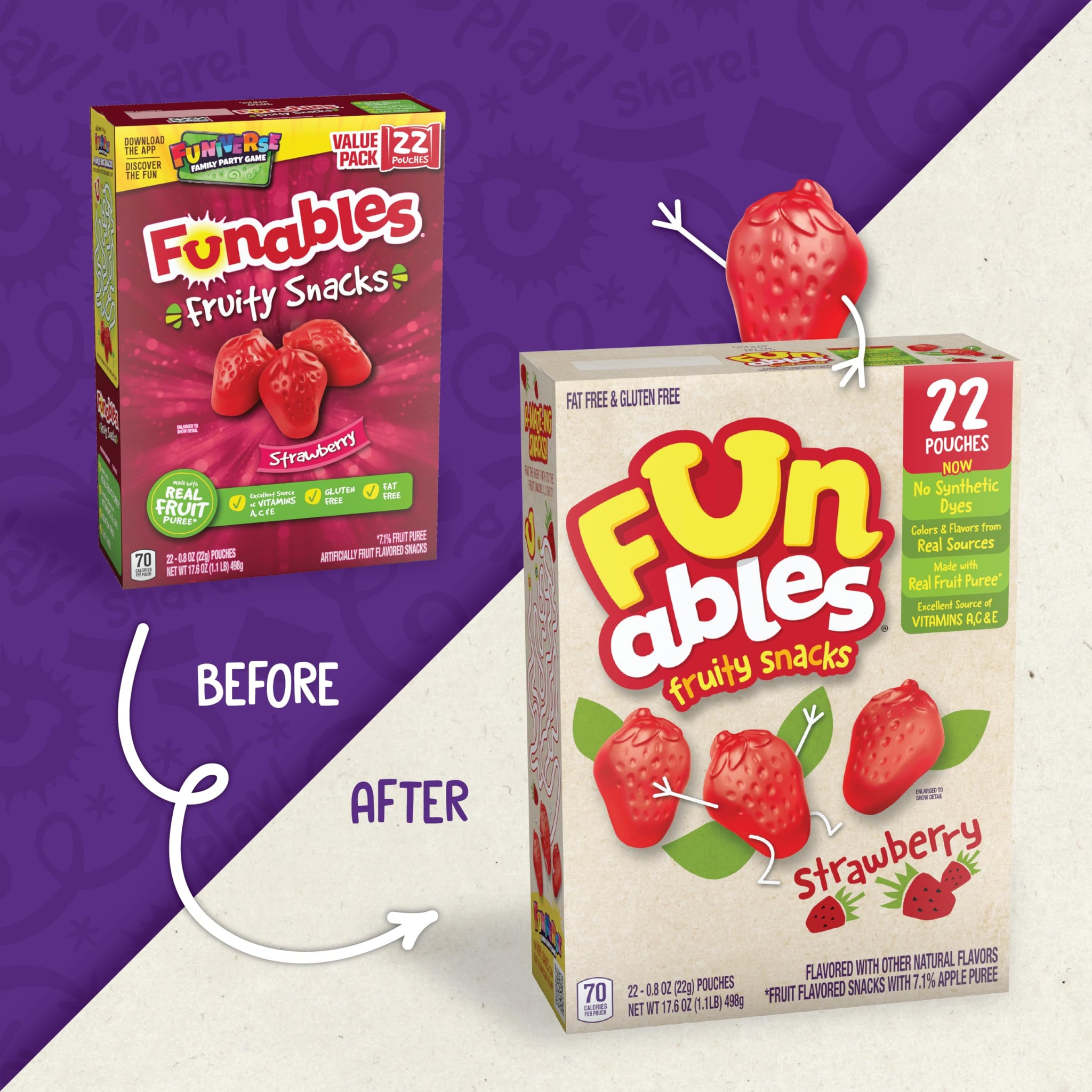 Funables Fruit Snacks, Strawberry Fruit Flavored Snacks, 0.8 Ounce Pouches (22 Count)
