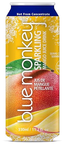 Blue Monkey Sparkling Mango Juice - Real Fruit Juice, No Sugar Added, All Natural, Lightly Carbonated, Halal Certified - Refreshing Tropical Sparkling