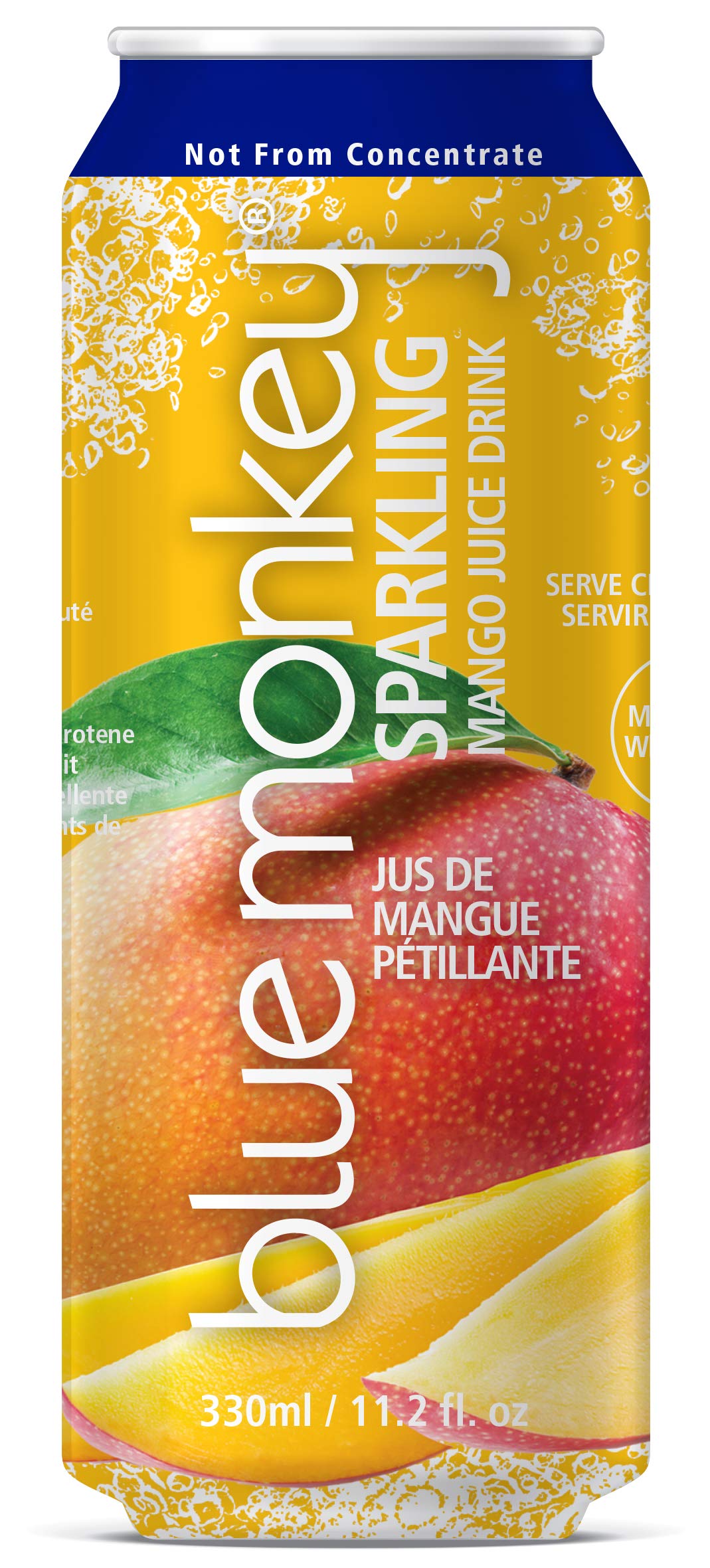 Blue Monkey Sparkling Mango Juice - Real Fruit Juice, No Sugar Added, All Natural, Lightly Carbonated, Halal Certified - Refreshing Tropical Sparkling
