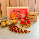 LoveNspire Raksha Bandhan Gift Hamper for Brother & Bhabhi - 2 Handmade Rakhi, Rudraksha Mala, Chocolates Pack, Greeting Card, Haldi Kumkum Holder