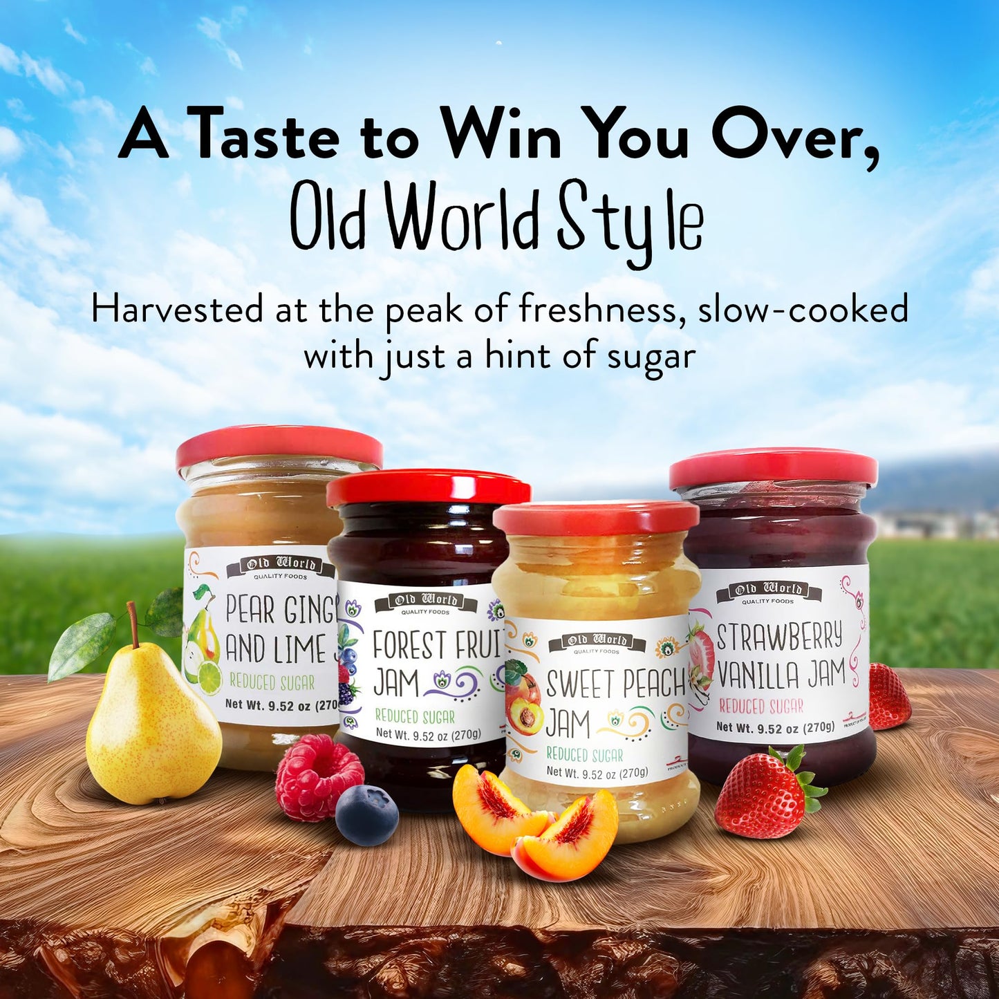 Old World Quality Foods Jam Assortment 4CT/ 9.52oz each