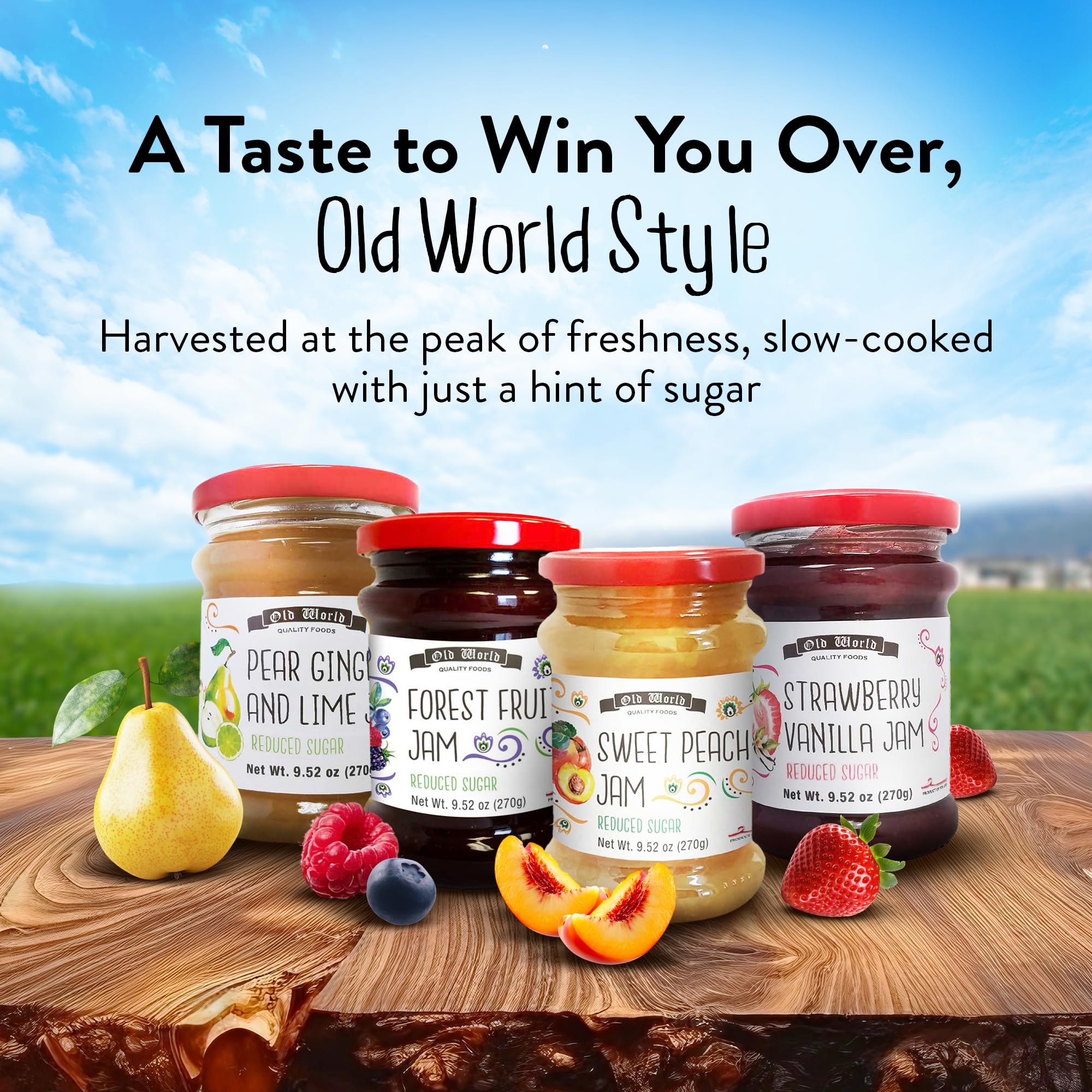 Old World Quality Foods Jam Assortment 4CT/ 9.52oz each
