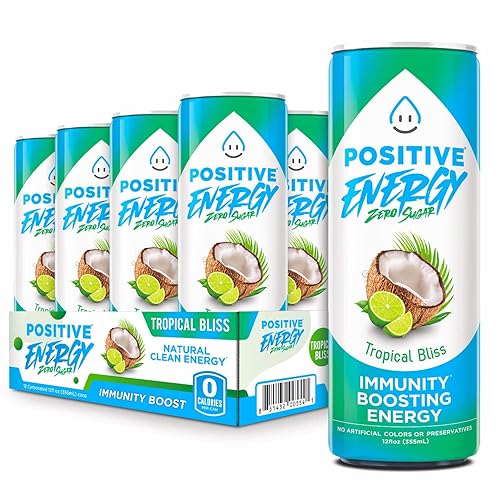 Positive Energy Immunity Boosting Energy Drink, Tropical Bliss, Zero Sugar, Keto Friendly, Gluten Free & Non-GMO, 12 Fluid Ounce (Pack of 12)