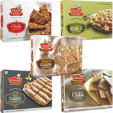 Jabsons - 5 Assorted Traditional Sweet Combo (Chikki Til Gud, Agra Gud Gajak, Gud Kaju Roll, Gud Revdi, Chikki Peanut Gud), 400g each
