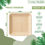 6 Inch Square Palm Leaf Dessert Plates -Bamboo Plates for Appetizers - Compostable and Eco-Friendly- Pack of 100ct