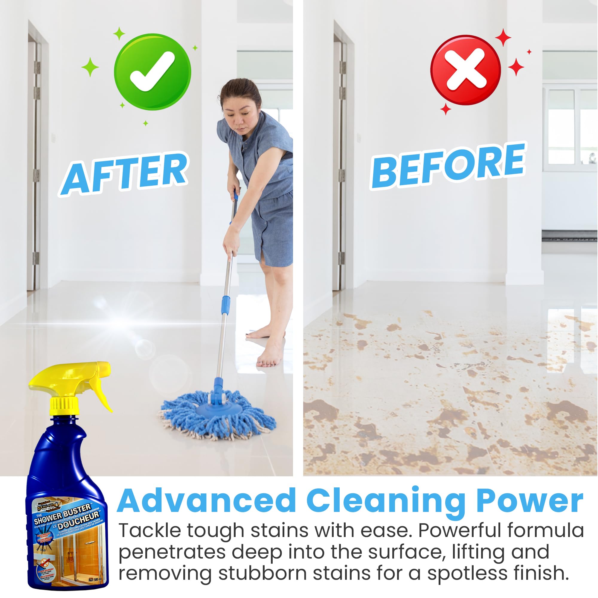 SURF PRO Floor Cleaner Spray for All Surfaces, no rinse ready to use formula, 500 ml, safe for wood vinyl ceramic tile and laminate, Intelligent Soap