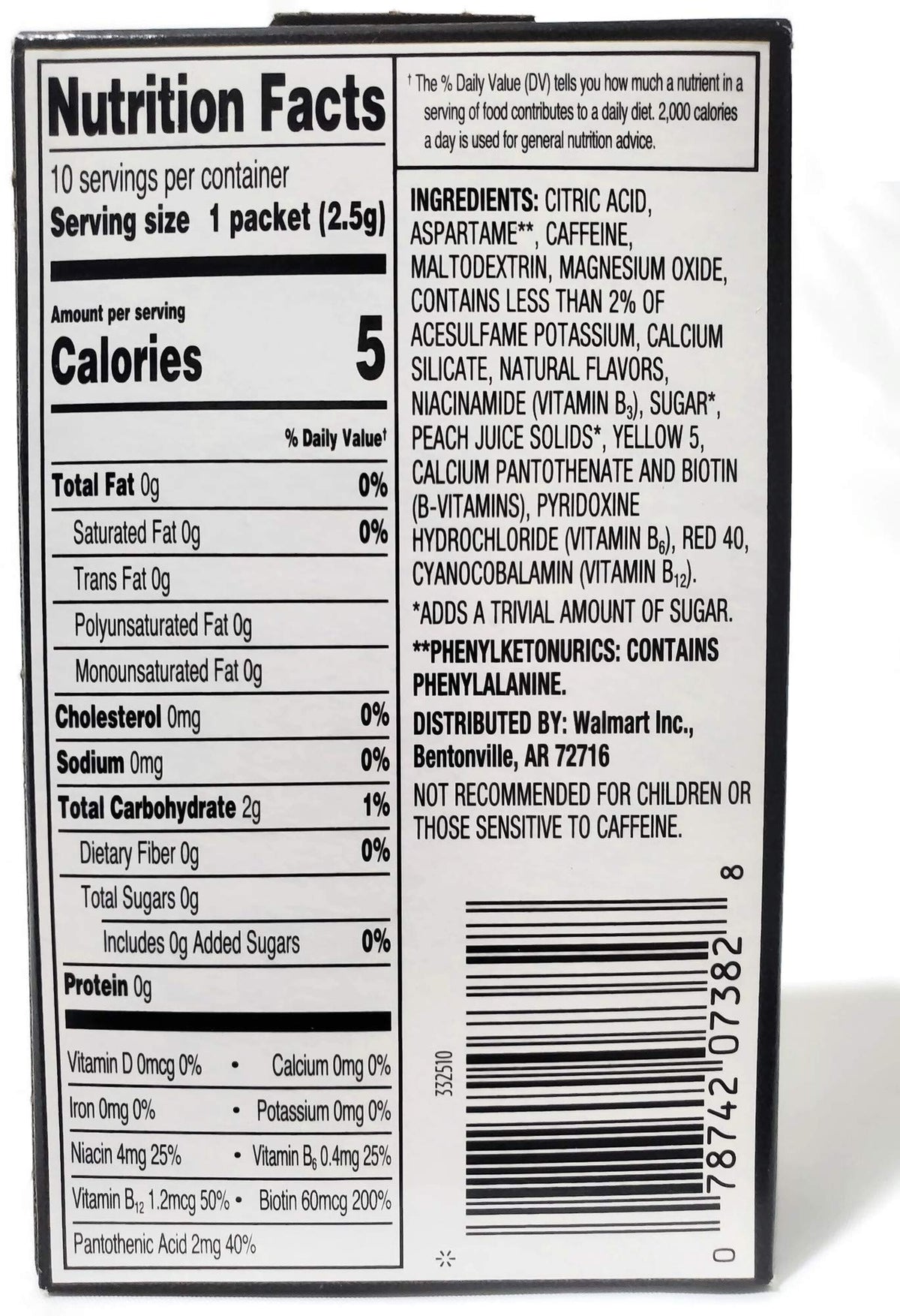 Great Value Sugar Free, Low Calorie ENERGY Peach Mango Drink Mix (Pack of 4)