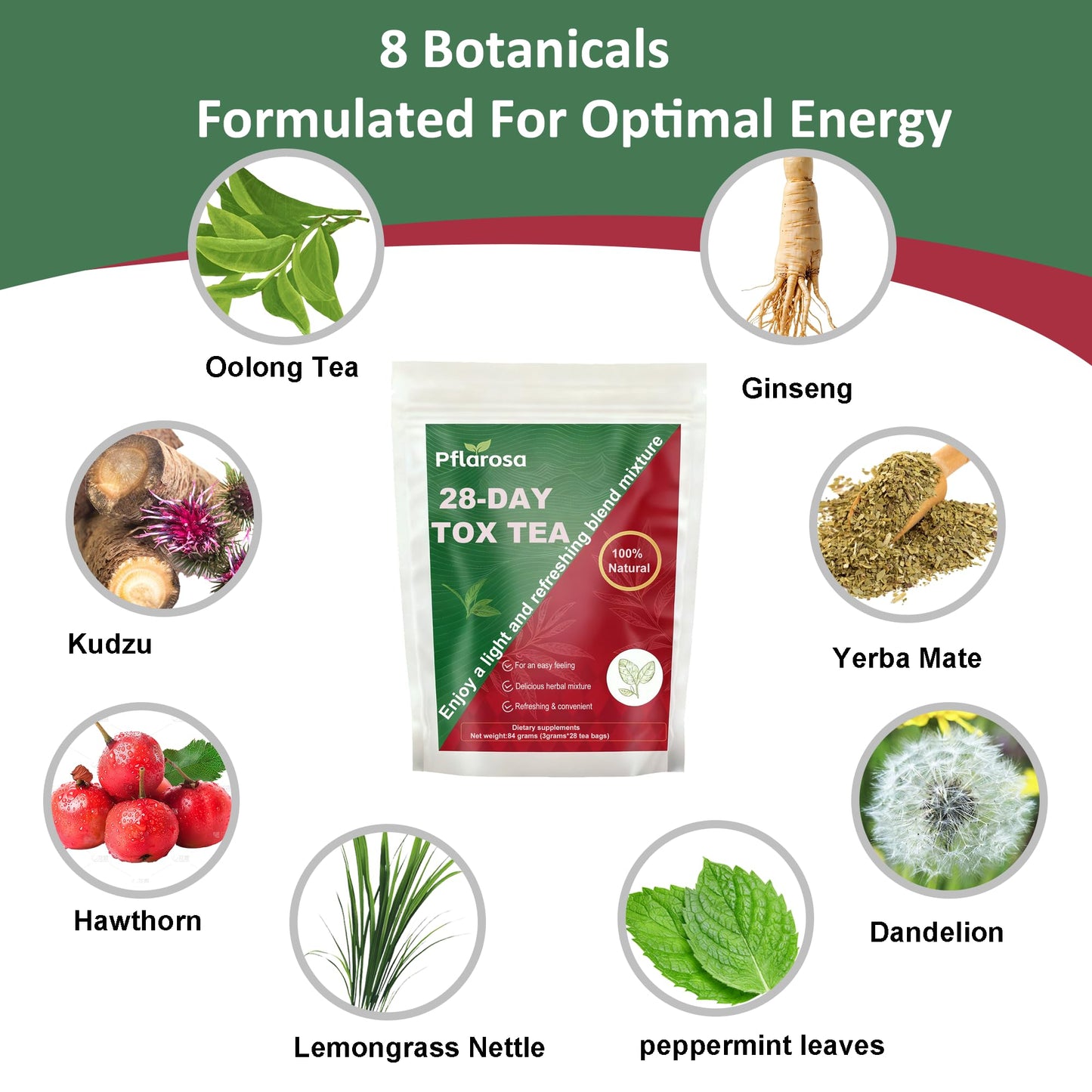 Detox Tea 28 Count, Natural Herbal Tea with Oolong & Green Tea Extract, Yerba Mate & Ginseng - Supports Balanced Diet & Metabolism Boost - Vegan