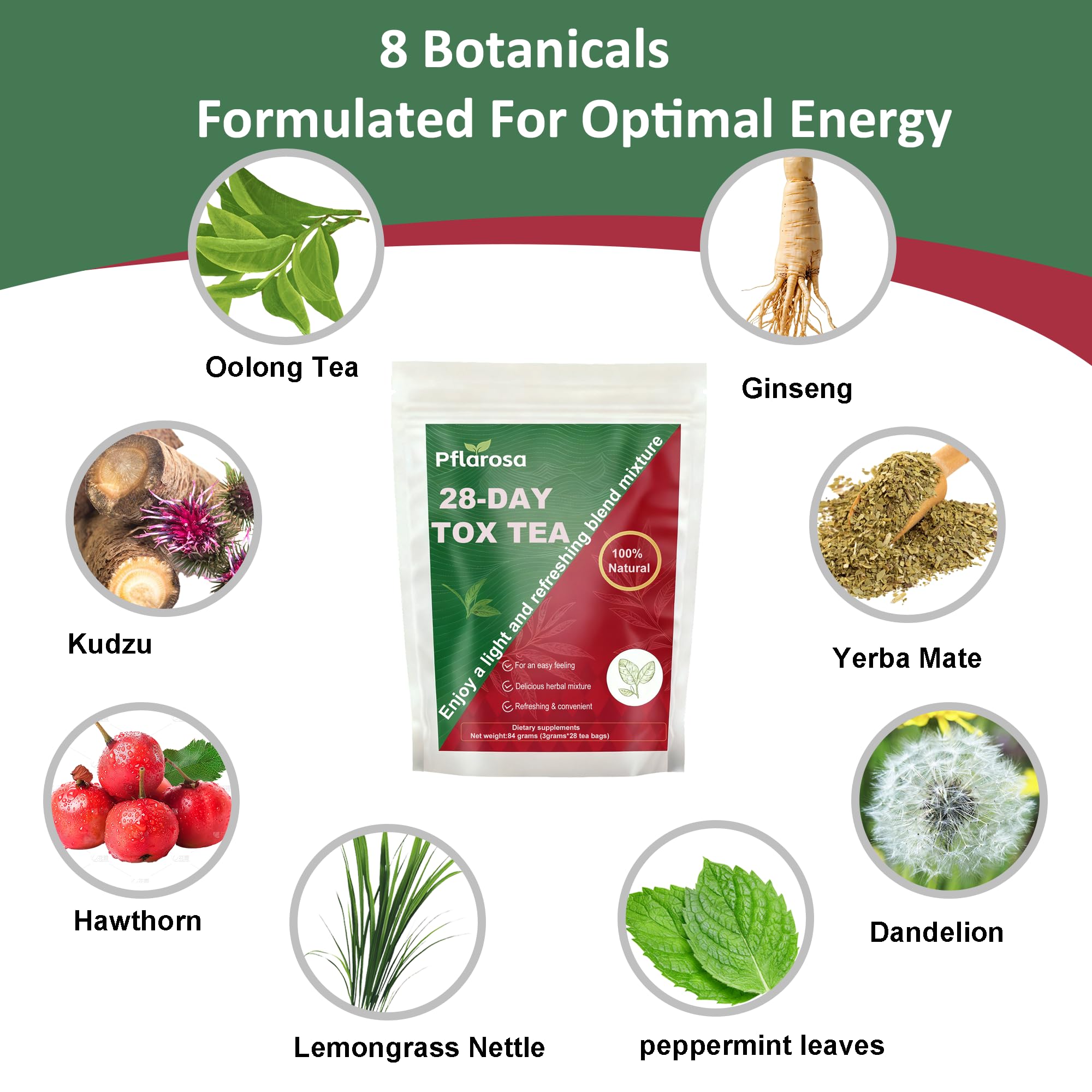 Detox Tea 28 Count, Natural Herbal Tea with Oolong & Green Tea Extract, Yerba Mate & Ginseng - Supports Balanced Diet & Metabolism Boost - Vegan