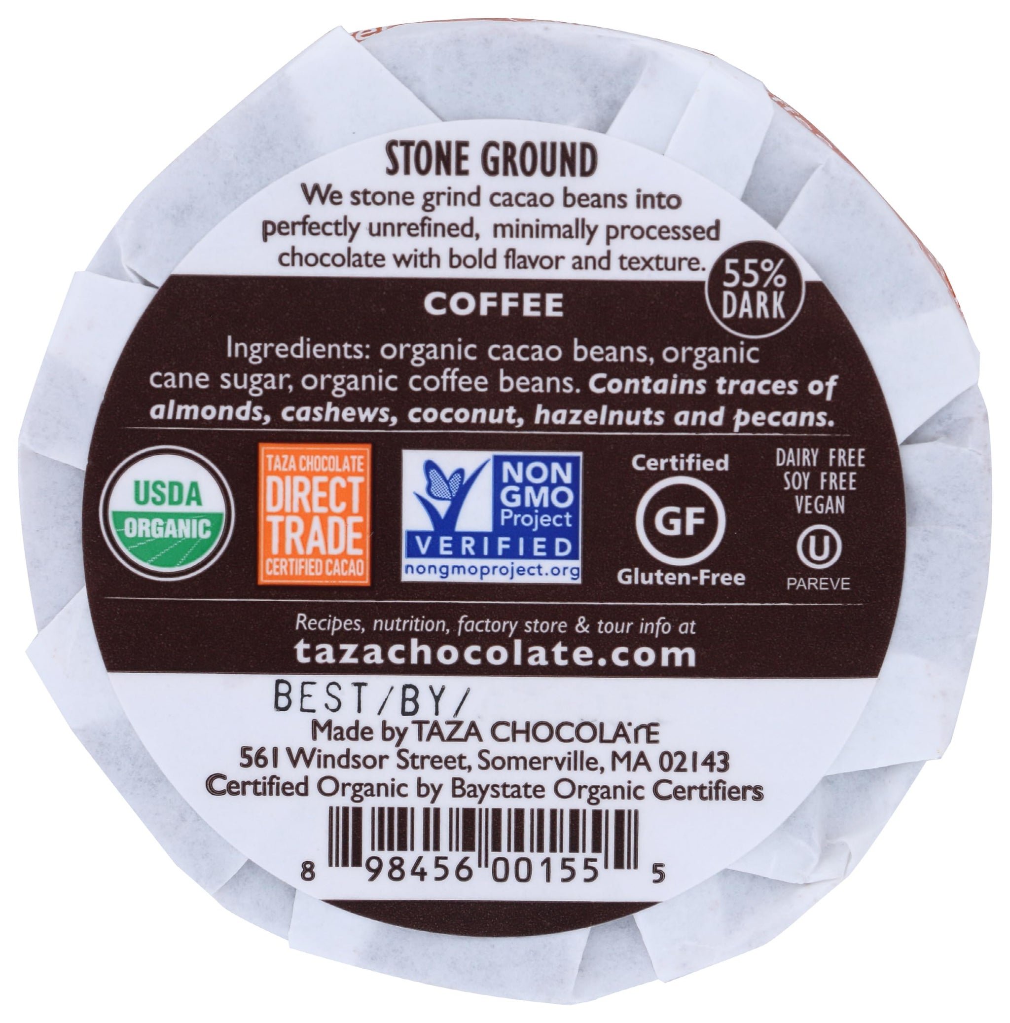 Taza Chocolate Organic Mexicano Disc 55% Dark Chocolate, Coffee, 2.7 Ounce (1 Count), Vegan