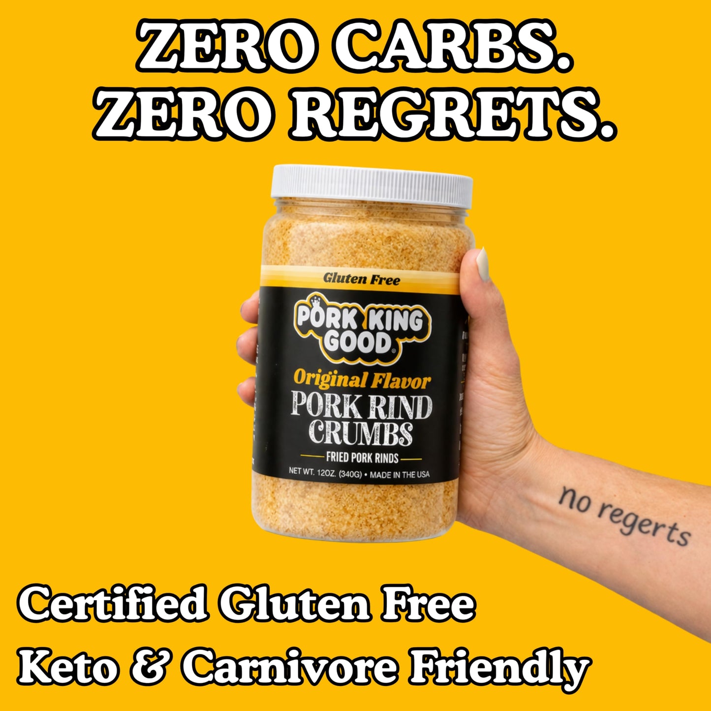 Pork King Good Low Carb Keto Diet Pork Rind Breadcrumbs! Perfect For Ketogenic, Paleo, Gluten-Free, Sugar Free and Bariatric Diets (Original) (Original, 12 Oz Jar)