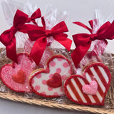 Valentine 6 Heart Cookies- Decorated Crunchy Shortbread Hearts Individually Wrapped With Bow by BakersDozenToGo