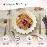 Sparkle and Bash Bulk 50 Pack Scalloped Plates - 9 Inch Ivory Plastic Plate with Elegant Gold Rim - Fancy Disposable Plates for Party, Birthday
