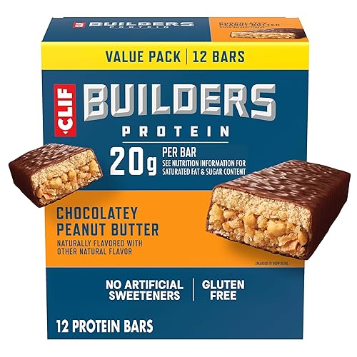 CLIF BUILDERS Protein Bars - Chocolatey Peanut Butter - 20g Plant Based Protein - Gluten Free - Non-GMO - Low Glycemic - No Artificial Sweeteners