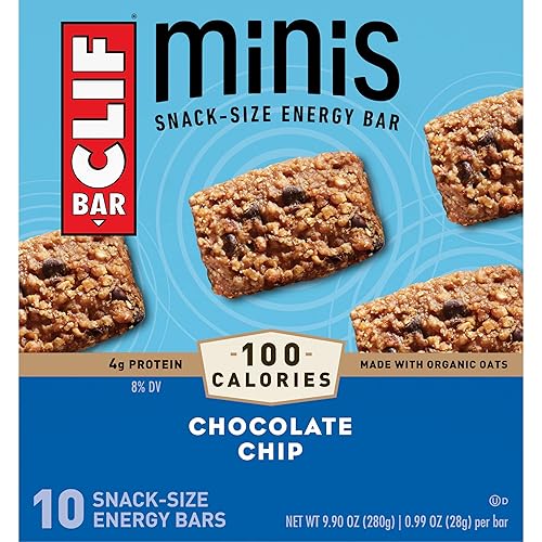 CLIF BAR Minis - Chocolate Chip - Made with Organic Oats - 4g Protein - Non-GMO - Plant Based - Snack-Size Energy Bars - 0.99 oz. (10 Pack)