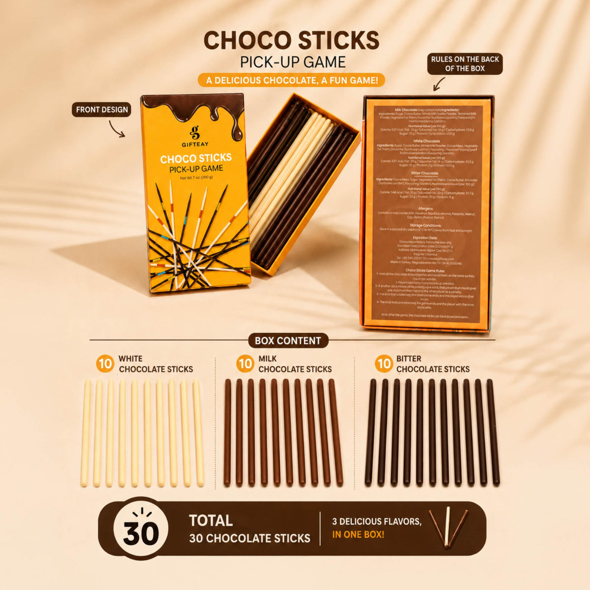 Gifteay Edible Chocolate Sticks Game - 3 Flavors Assorted Trio Pack, 200g