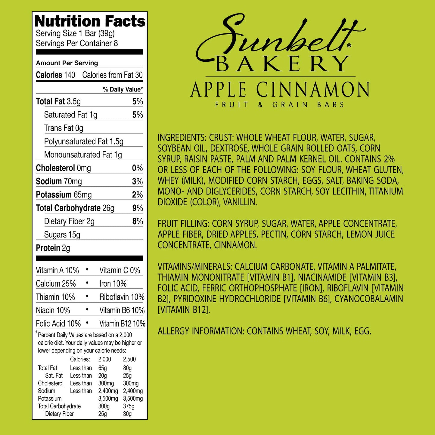 Sunbelt Bakery's Apple Cinnamon Fruit & Grain Bars, 1.4 oz Bars, 96 Count