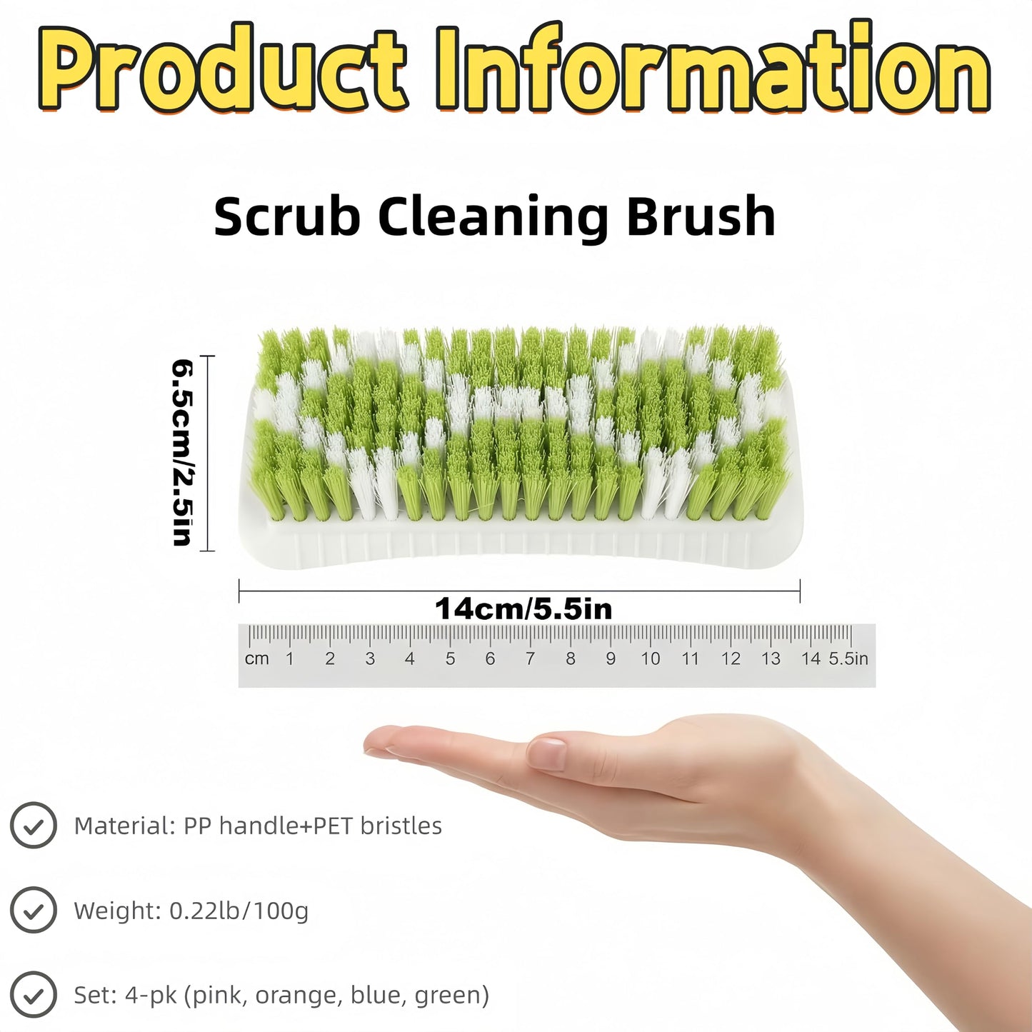 4 Pack Scrub Brush for Cleaning Scrubbing Brush with Stiff Bristle Multi-Purpose Heavy Duty Scrub Brushes,Deep Cleaning Brushes for Bathroom, Floor