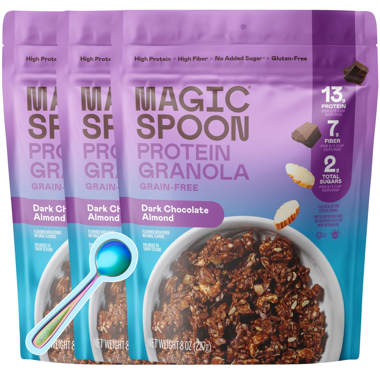 Magic Spoon High Protein Granola Low Sugar - 3 Pack, Dark Chocolate - Low Carb Sugar Free Protein Snacks & Breakfast Food - Grain & Gluten Free