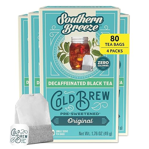 Southern Breeze Decaf Cold Brew Sweet Tea Original Iced Tea with Black Tea and Zero Carbs Zero Sugar, 20 Individually Wrapped Tea Bags, Pack of 4