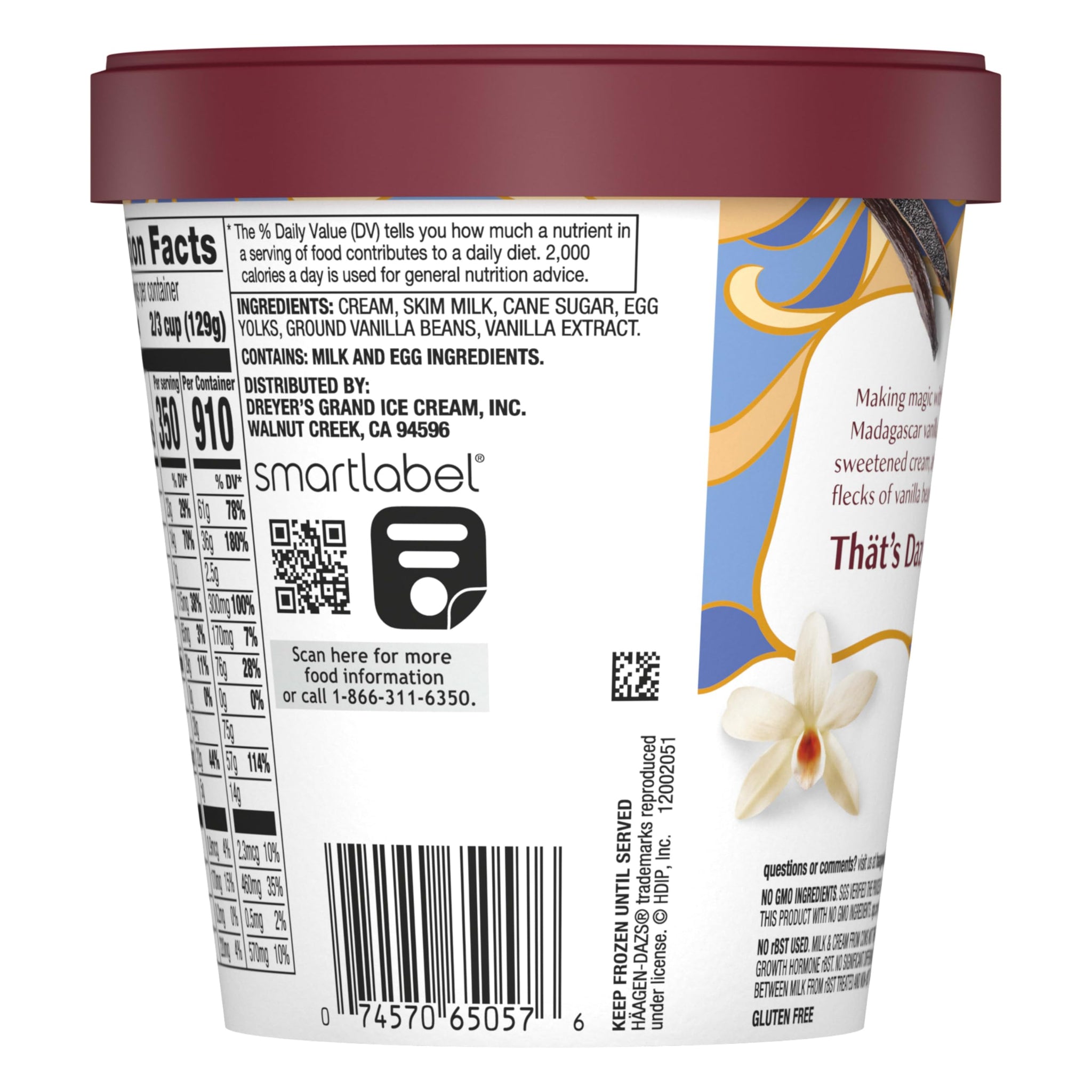 Haagen-Dazs Ice Cream, Vanilla Bean, 14 oz (Frozen)